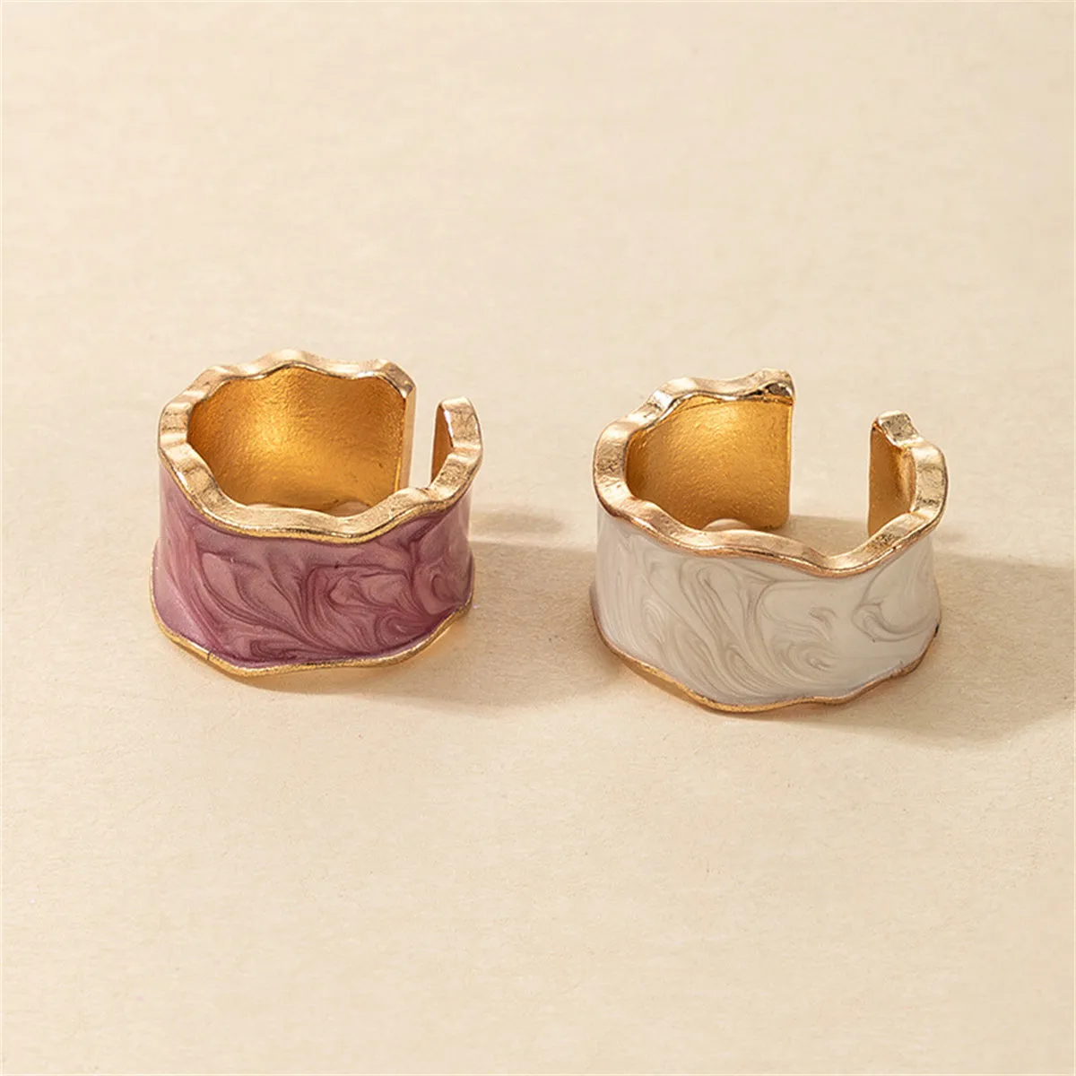 Purple & White Enamel Marbled Abstract Adjustable Band Set