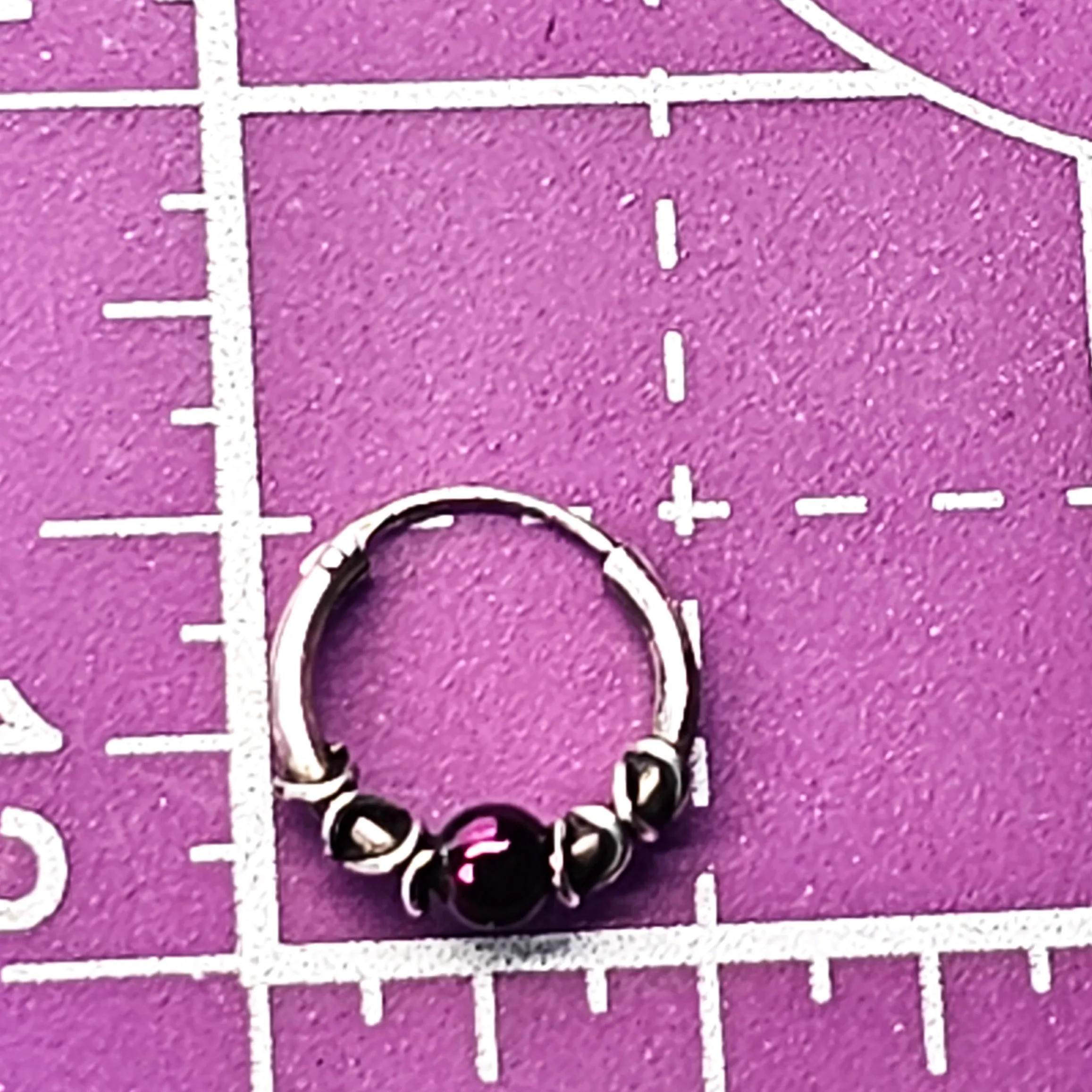Purple and silver beaded 1/2 inch vintage sterling silver hoop earrings