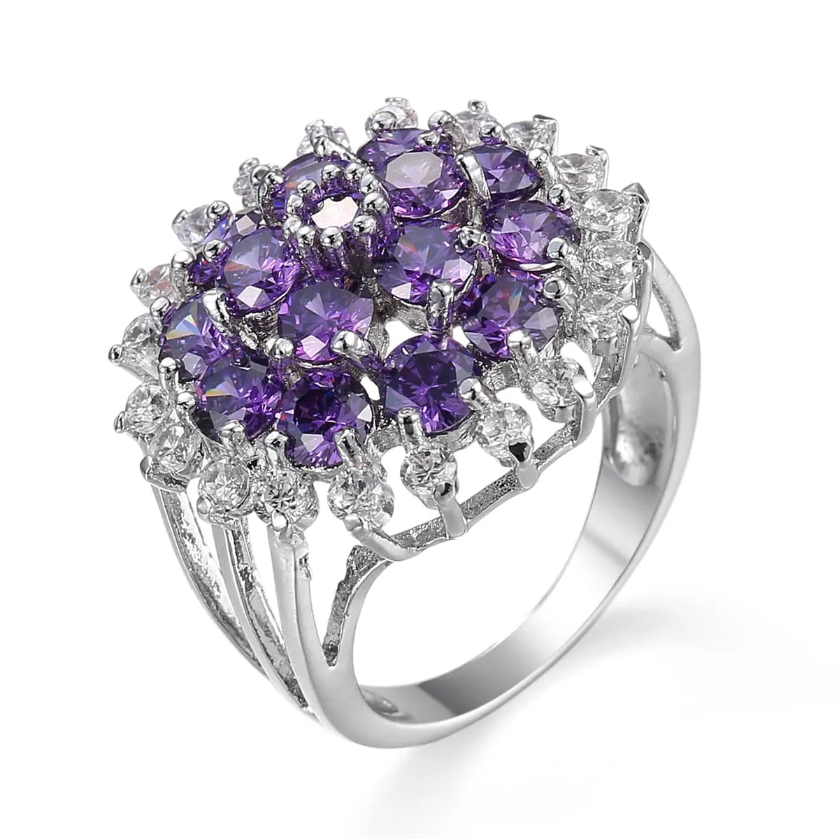 Purple Crystal & Cubic Zirconia Sunflower Ring