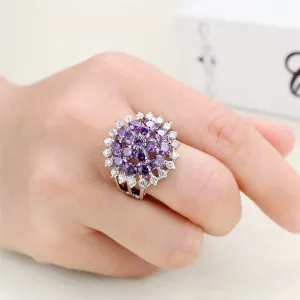 Purple Crystal & Cubic Zirconia Sunflower Ring