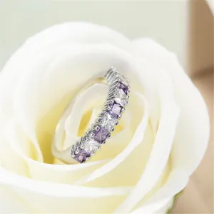 Purple Crystal Princess-Cut Line Ring
