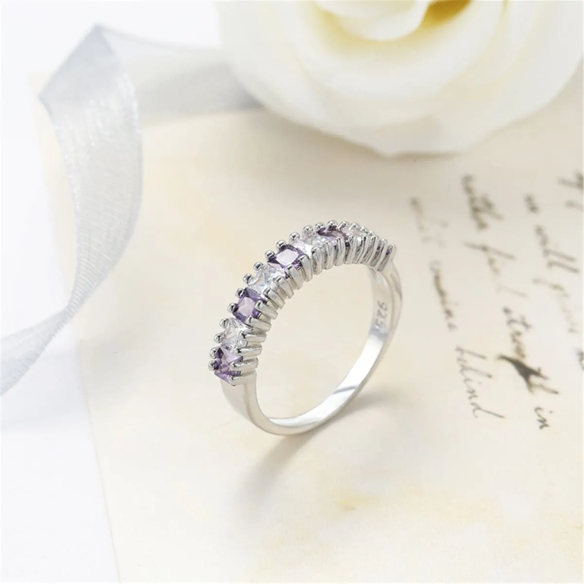 Purple Crystal Princess-Cut Line Ring