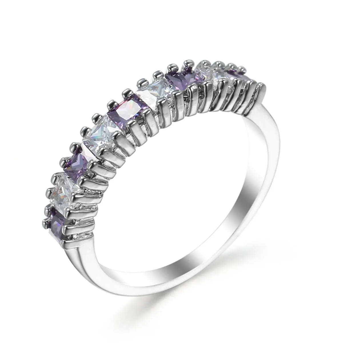 Purple Crystal Princess-Cut Line Ring