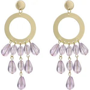 Purple Transparent Beaded Hoop Dangle Earrings