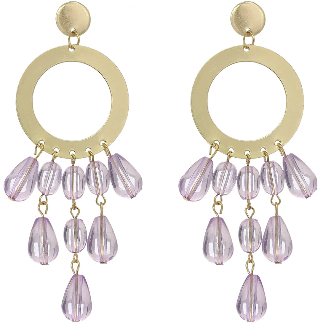 Purple Transparent Beaded Hoop Dangle Earrings