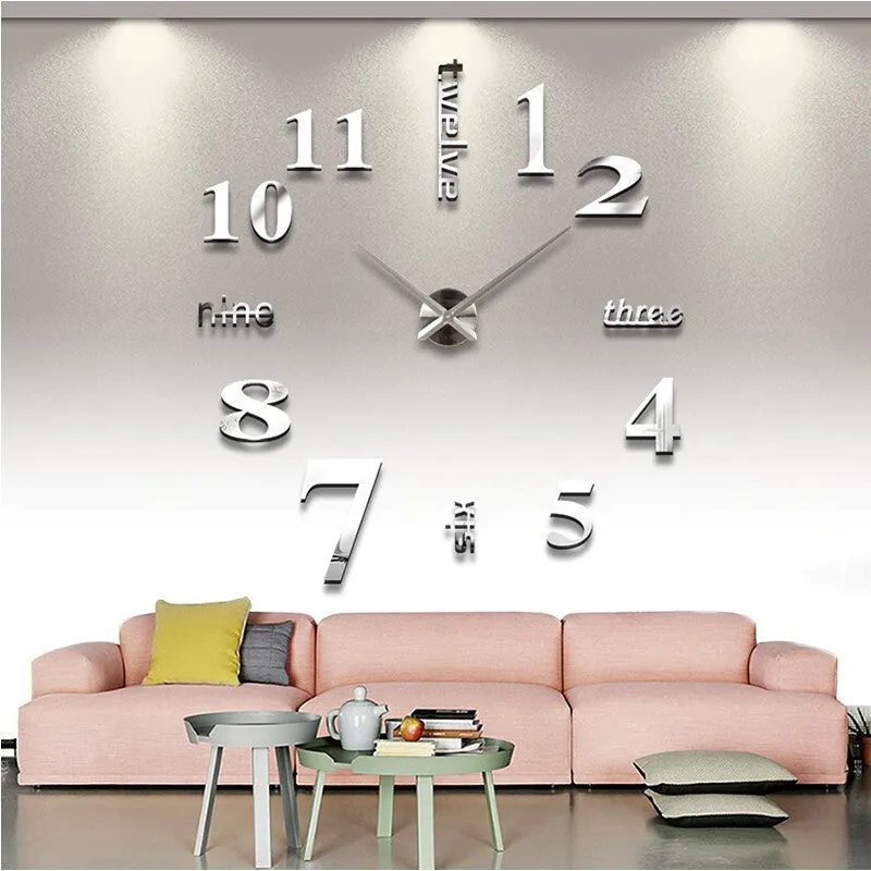 Quartz clocks fashion watches 3d real big wall clock rushed mirror sticker diy living room decor