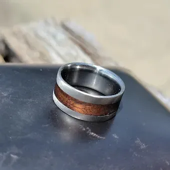 "The Dapper Outdoorsman" Brushed Titanium and Walnut Mens Ring