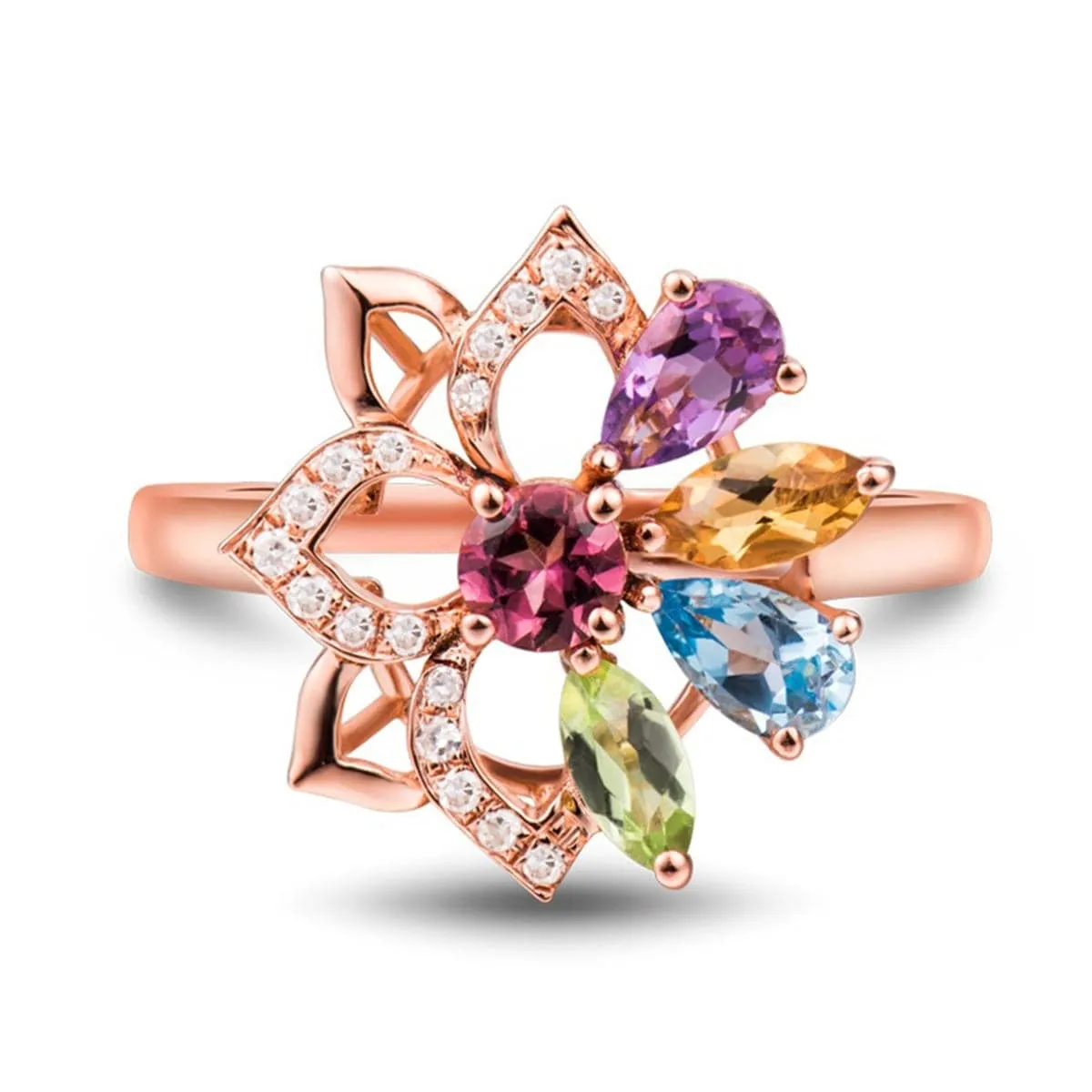 Rainbow Crystal & Cubic Zirconia Flower Adjustable Ring