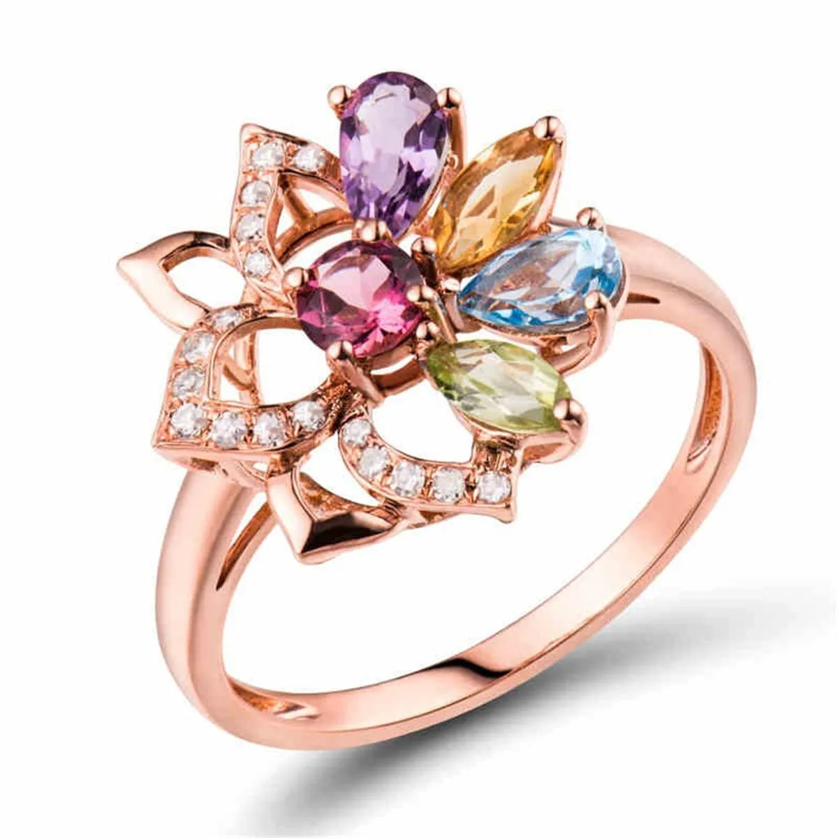 Rainbow Crystal & Cubic Zirconia Flower Adjustable Ring