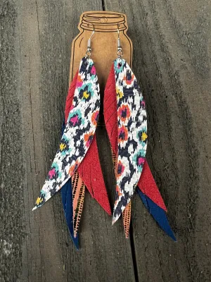 Rainbow Diamond Stacked Fringe Feather Earrings