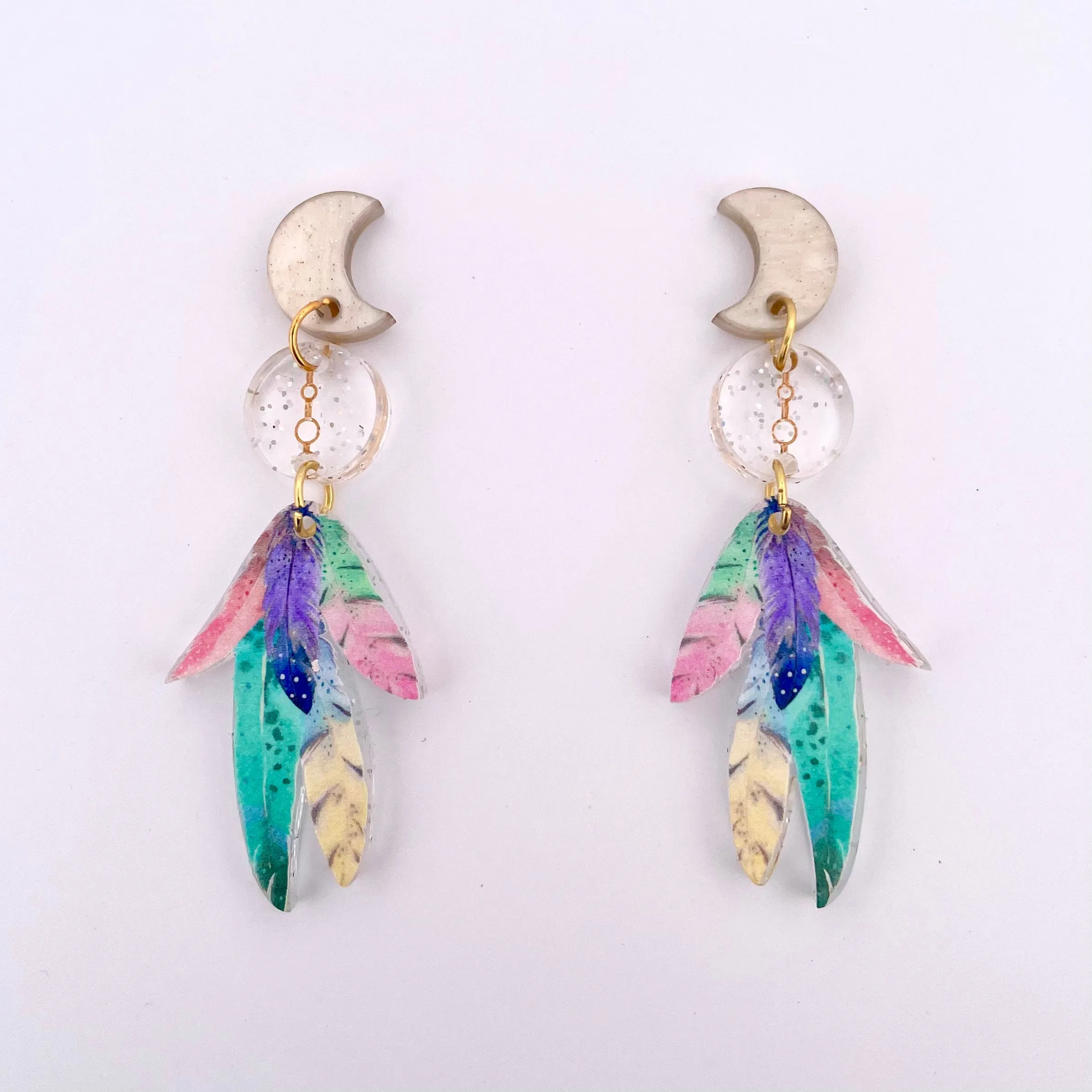 Rainbow feathers - Earrings - Set of 2