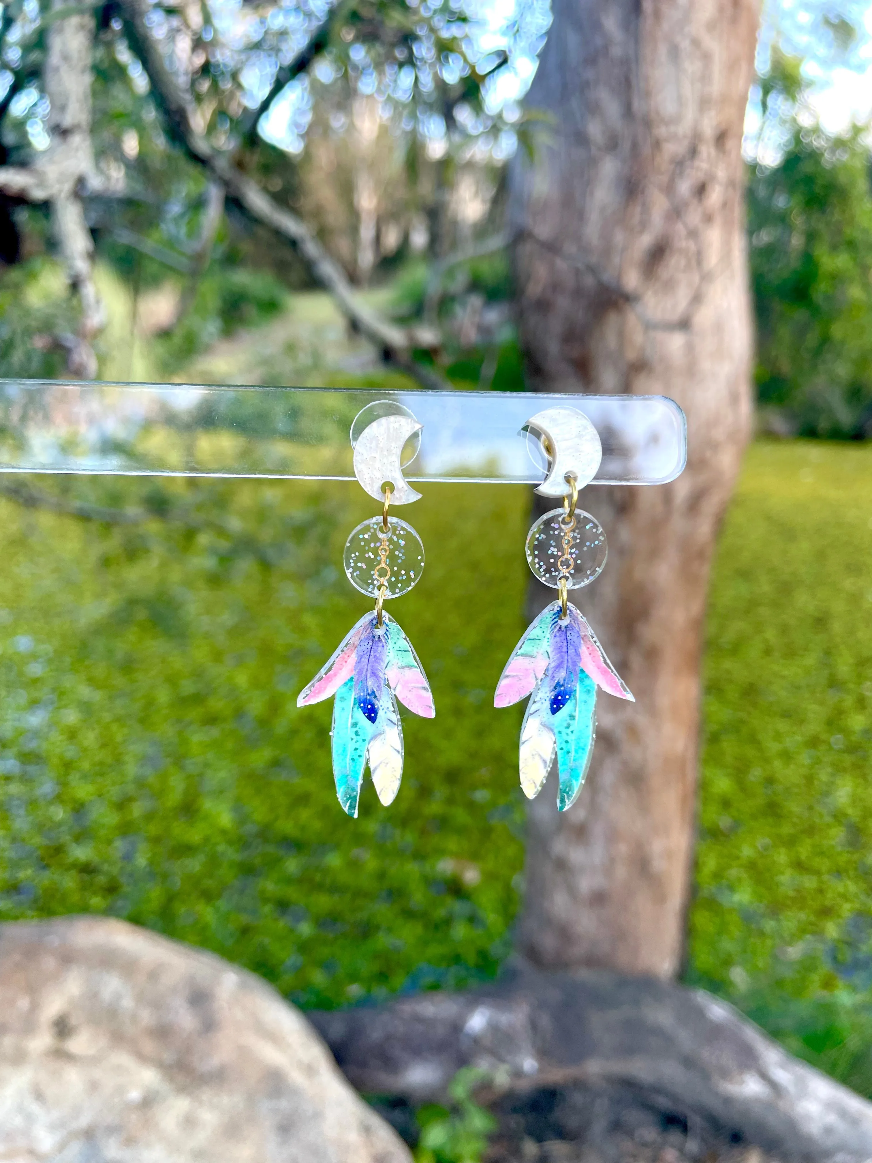 Rainbow feathers - Earrings - Set of 2