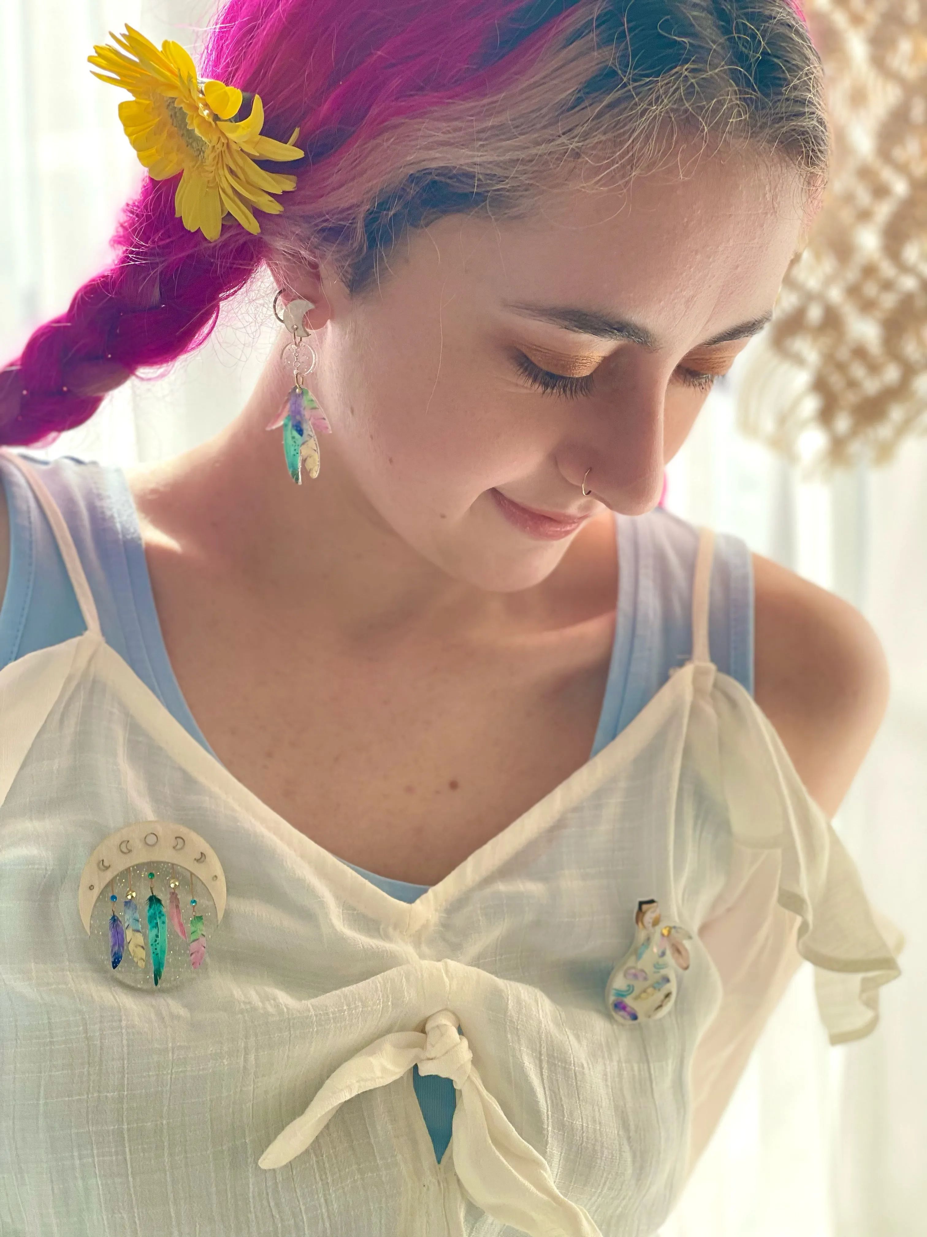 Rainbow feathers - Earrings - Set of 2
