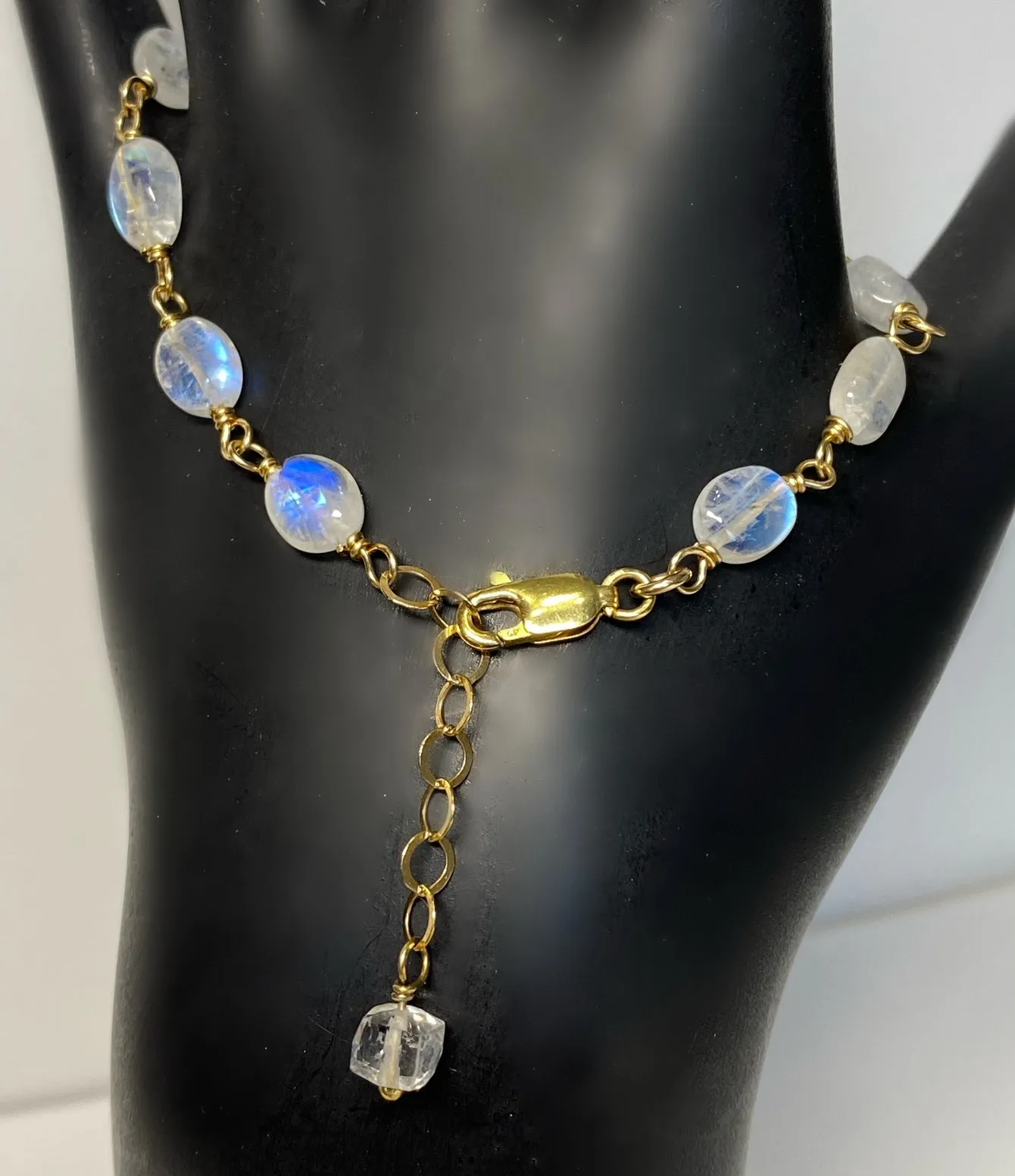 Rainbow Moonstone Wire Wrapped Bracelet, Gold Fill