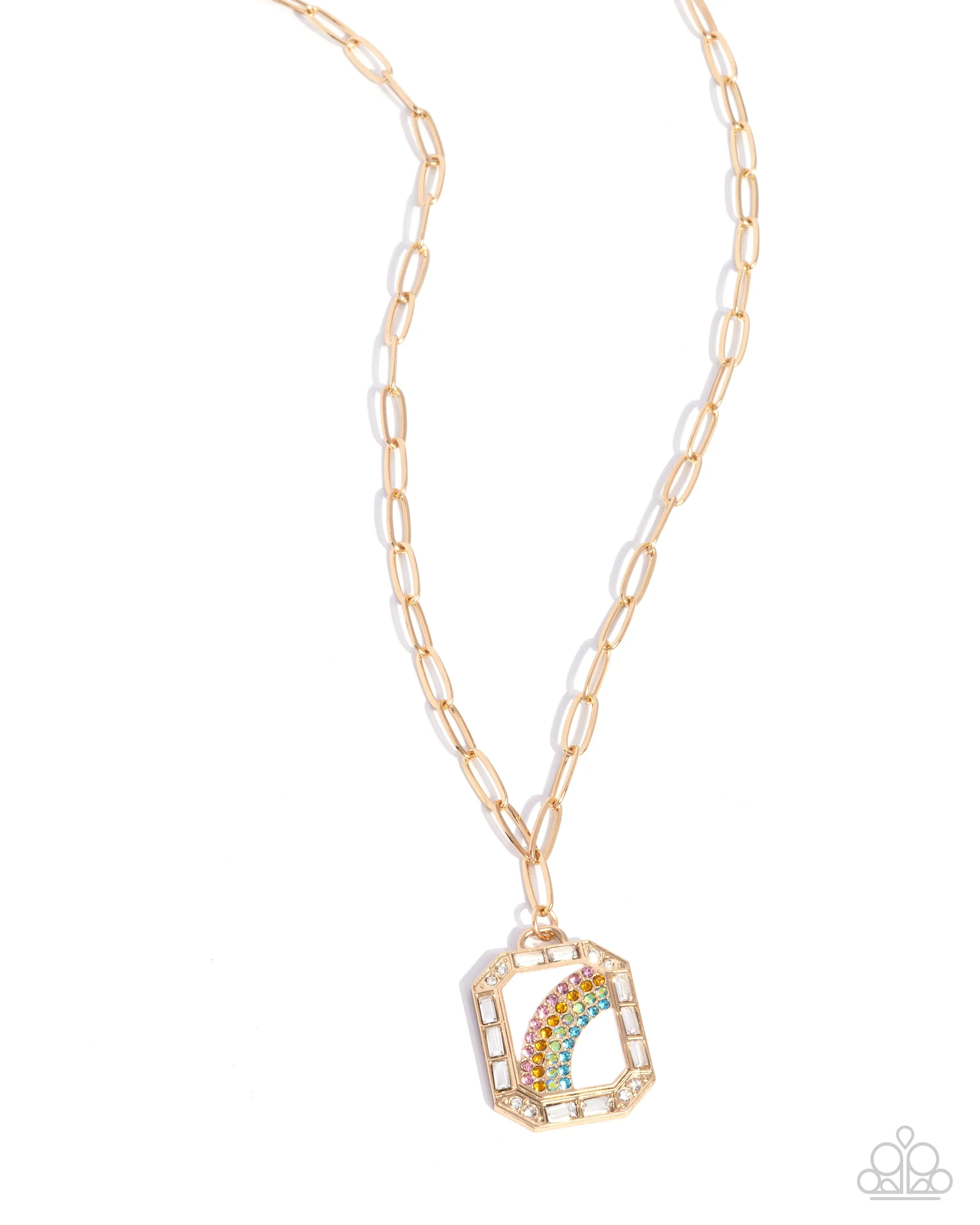 Rainbow Reputation - Multi - Rhinestone Rainbow Gold Paparazzi Short Necklace