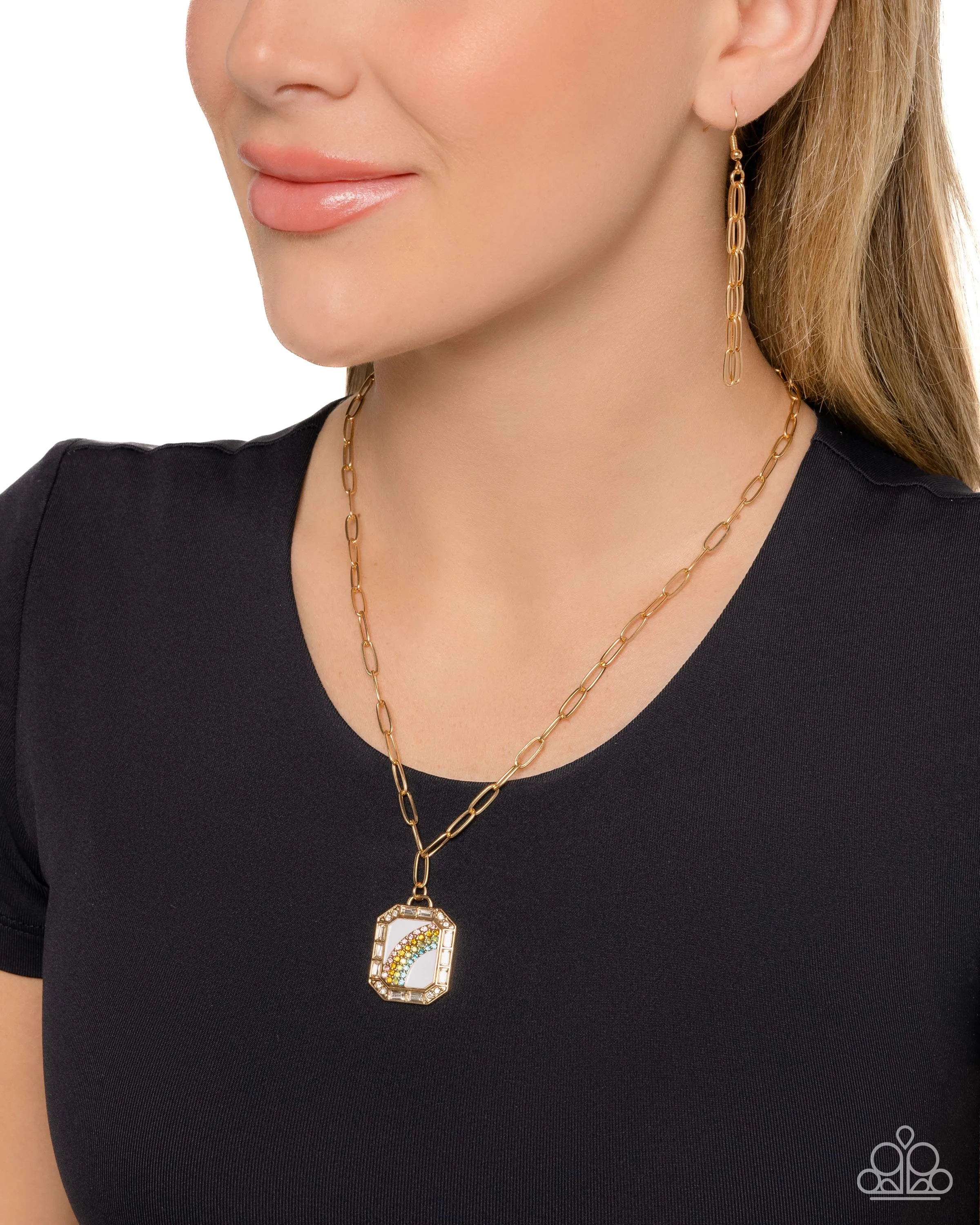 Rainbow Reputation - Multi - Rhinestone Rainbow Gold Paparazzi Short Necklace