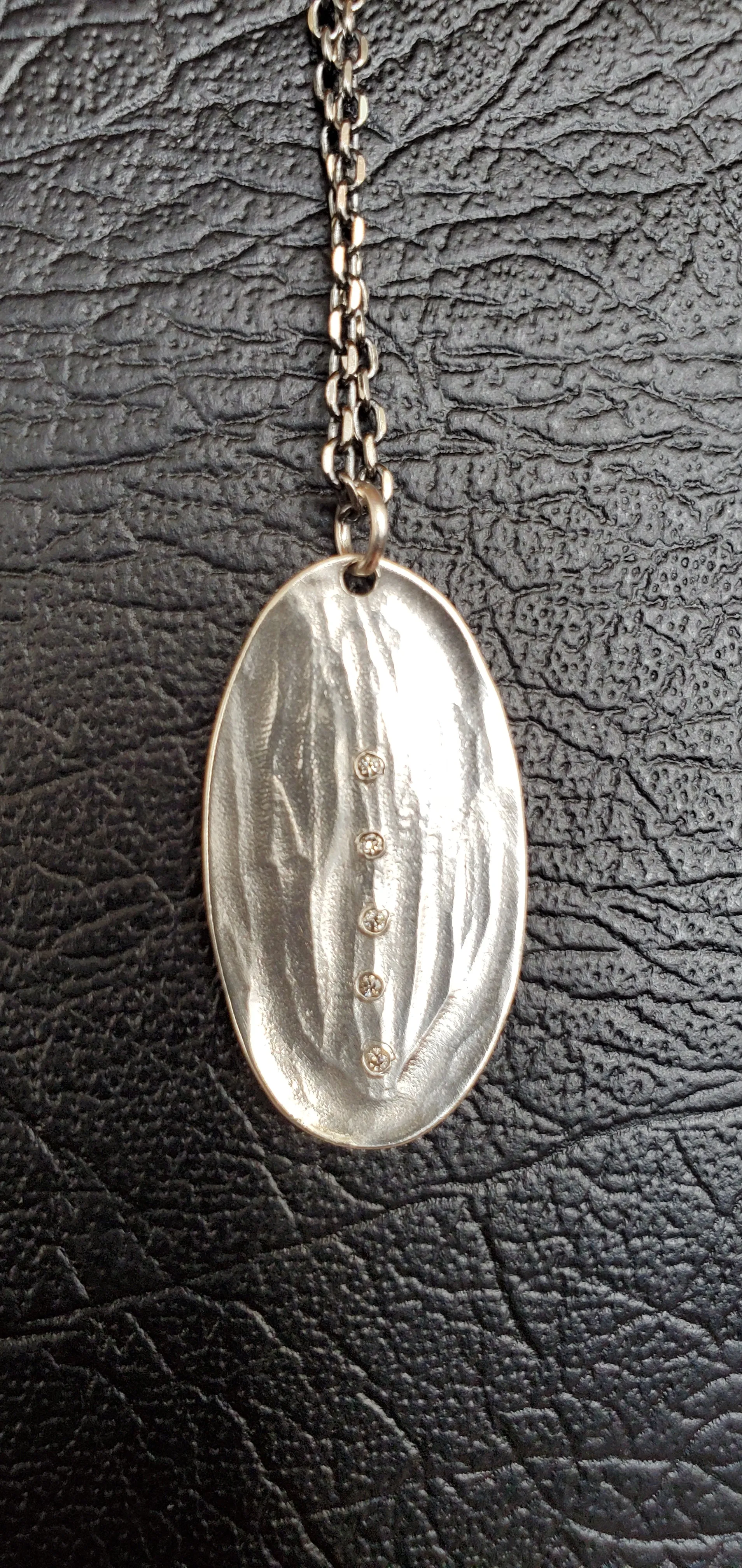 Rebecca Overmann Sterling Silver Oval Pendant Diamond Necklace