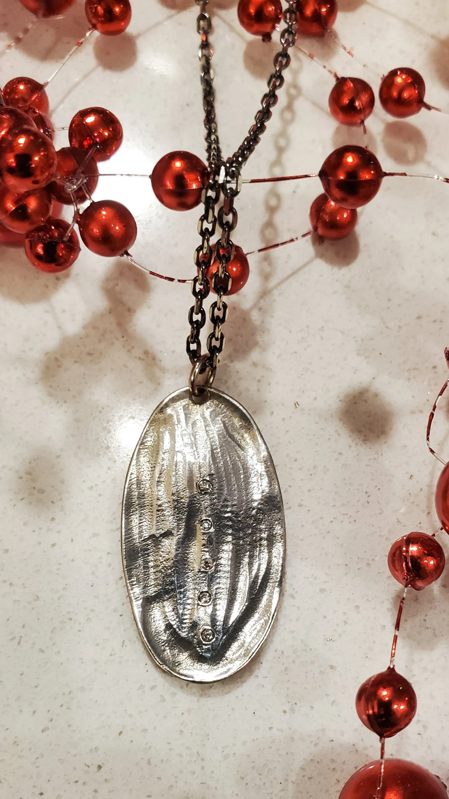 Rebecca Overmann Sterling Silver Oval Pendant Diamond Necklace