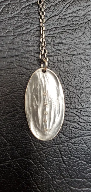 Rebecca Overmann Sterling Silver Oval Pendant Diamond Necklace