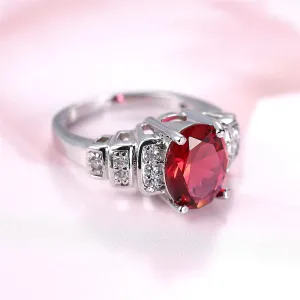 Red Corundum & Cubic Zirconia Oval Ring