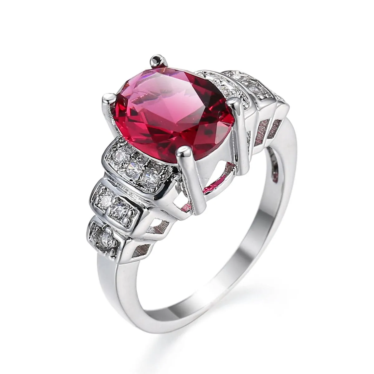 Red Corundum & Cubic Zirconia Oval Ring