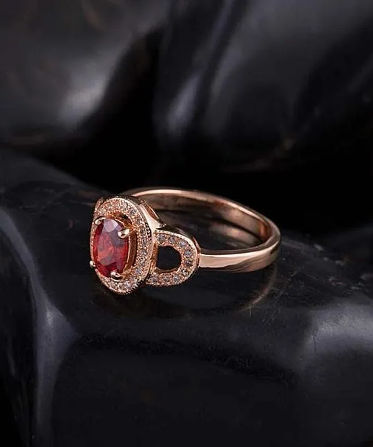 Red Crystal & Cubic Zirconia 18K Rose Gold-Plated Floral Ring