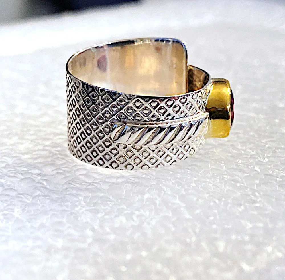 Red Garnet and Silver Adjustable Ring