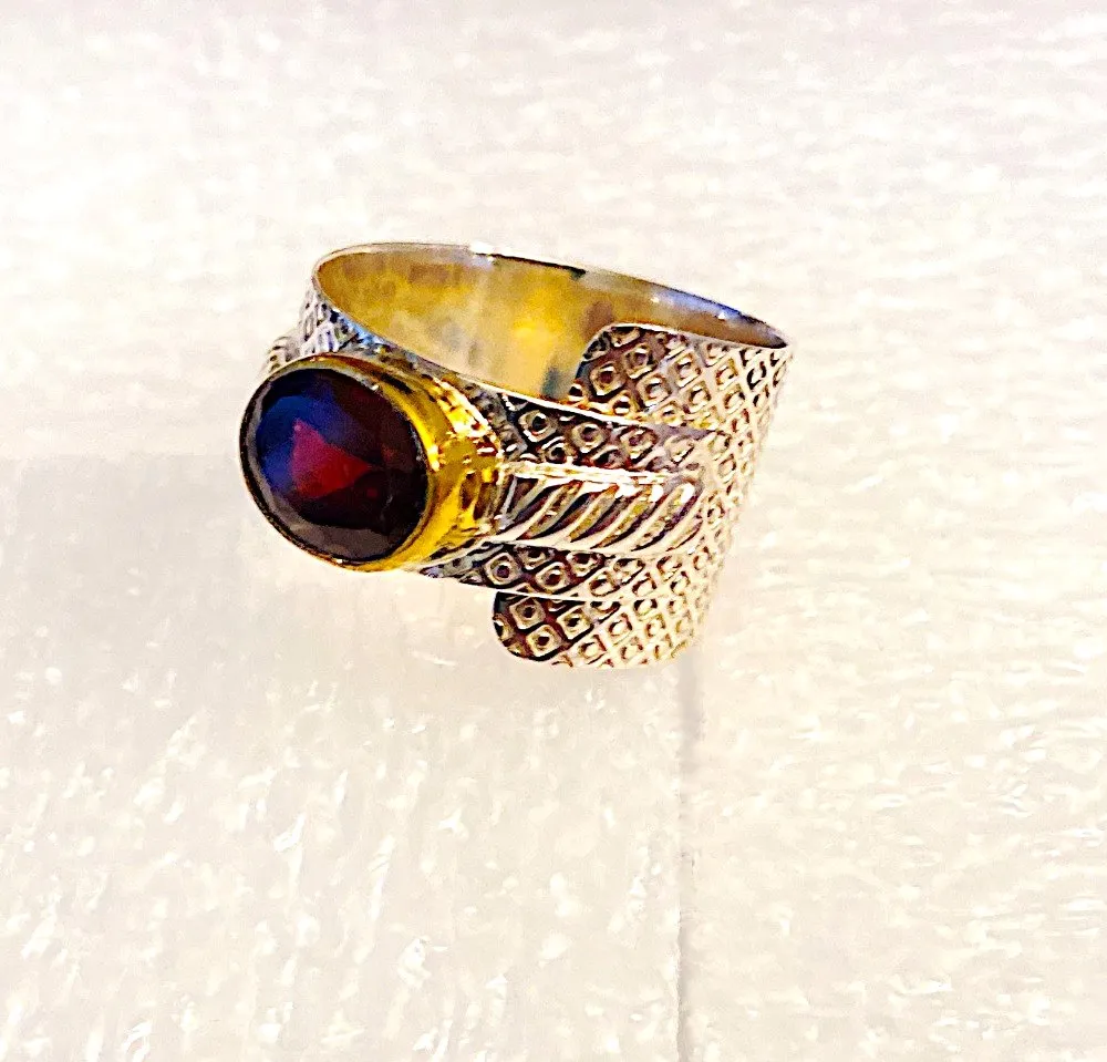 Red Garnet and Silver Adjustable Ring