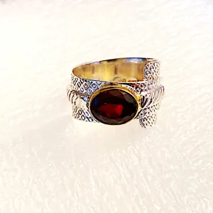 Red Garnet and Silver Adjustable Ring