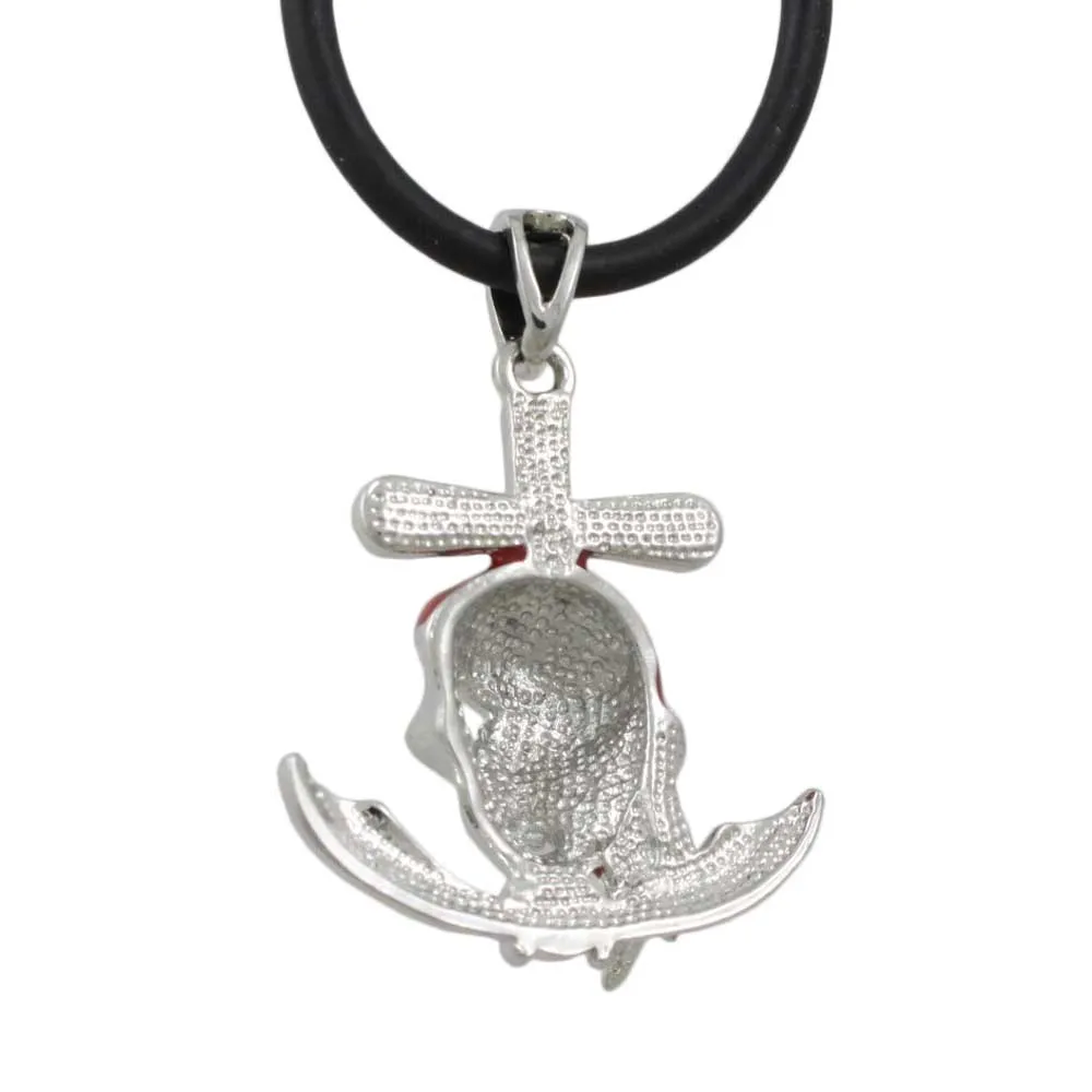 Red Pirate Skull Pendant on Black Rubber Cord - PT789