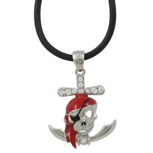 Red Pirate Skull Pendant on Black Rubber Cord - PT789