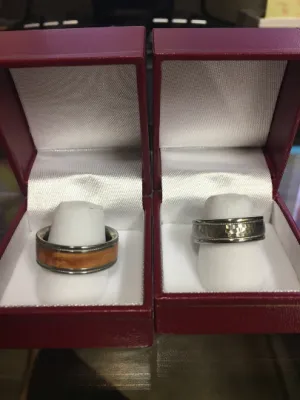 RESERVED FOR Erika Stern: Titanium Wood Ring Comfort Fit Wedding Band Brown Maple Burl Wood & titanium hammered inlay Ring