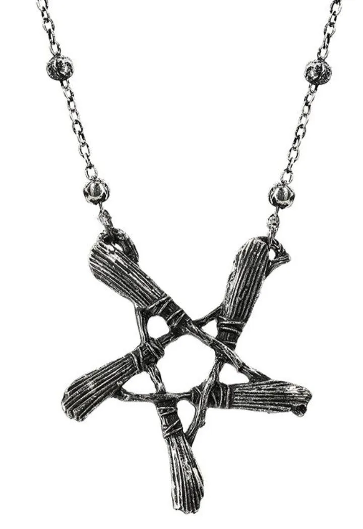 Restyle Broom Pentagram Witch Pendant Necklace