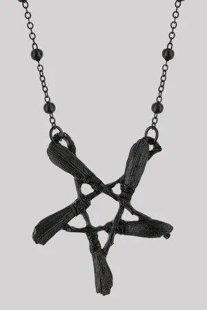 Restyle Broom Pentagram Witch Pendant Necklace