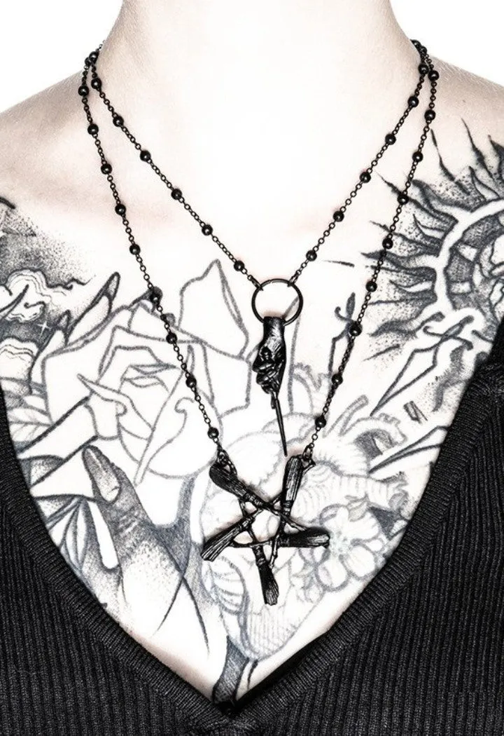 Restyle Broom Pentagram Witch Pendant Necklace
