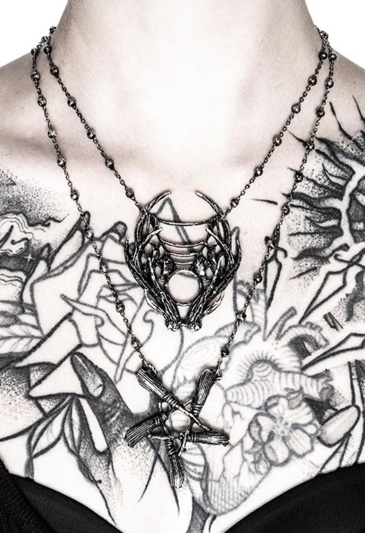 Restyle Broom Pentagram Witch Pendant Necklace