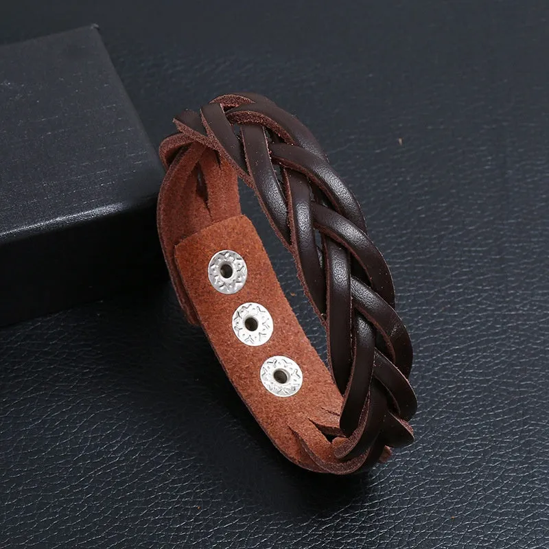 Retro Leather Cuff Bracelet Punk Braided Wristband
