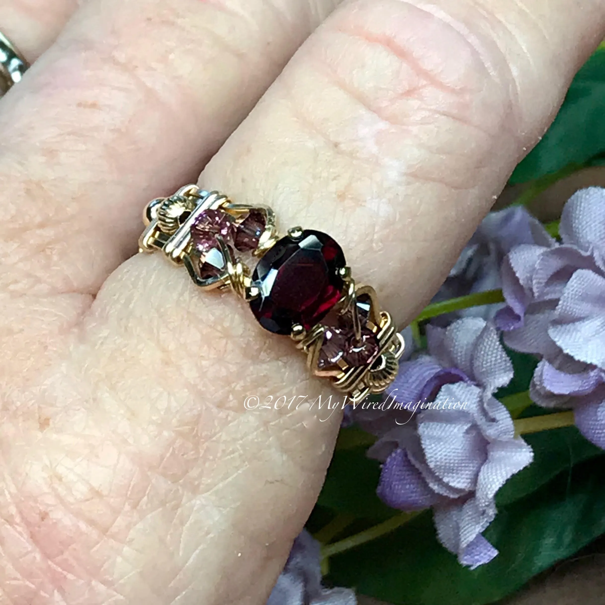 Rhodolite Garnet, Handmade Ring, Raspberry Rhodolite, Dark Red Garnet