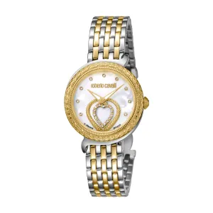 Roberto Cavalli Ladies Watch Silver/Gold Color Case & Bracelet