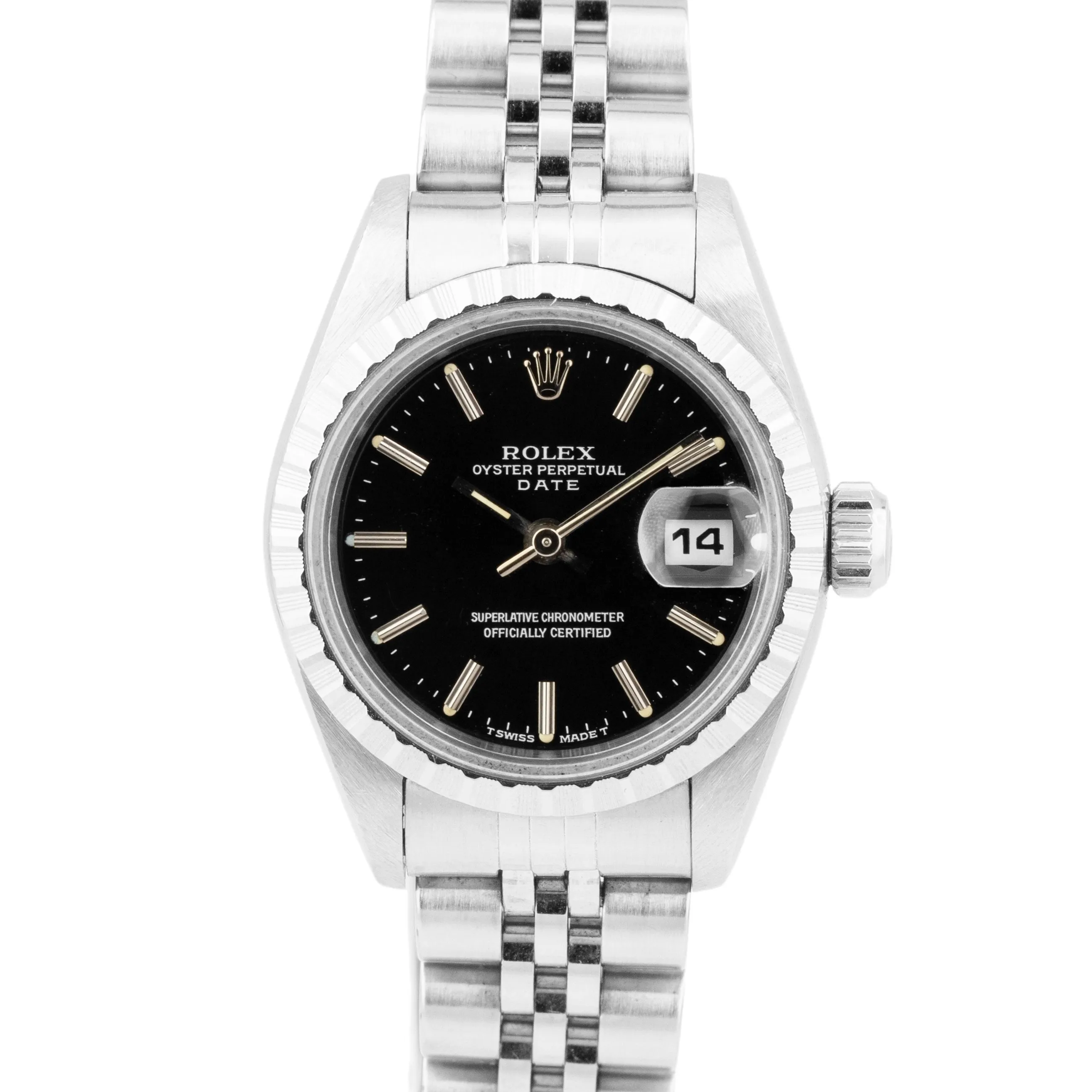 Rolex DateJust 26mm Black Stainless Steel Engine-Turned Jubilee Watch 69240