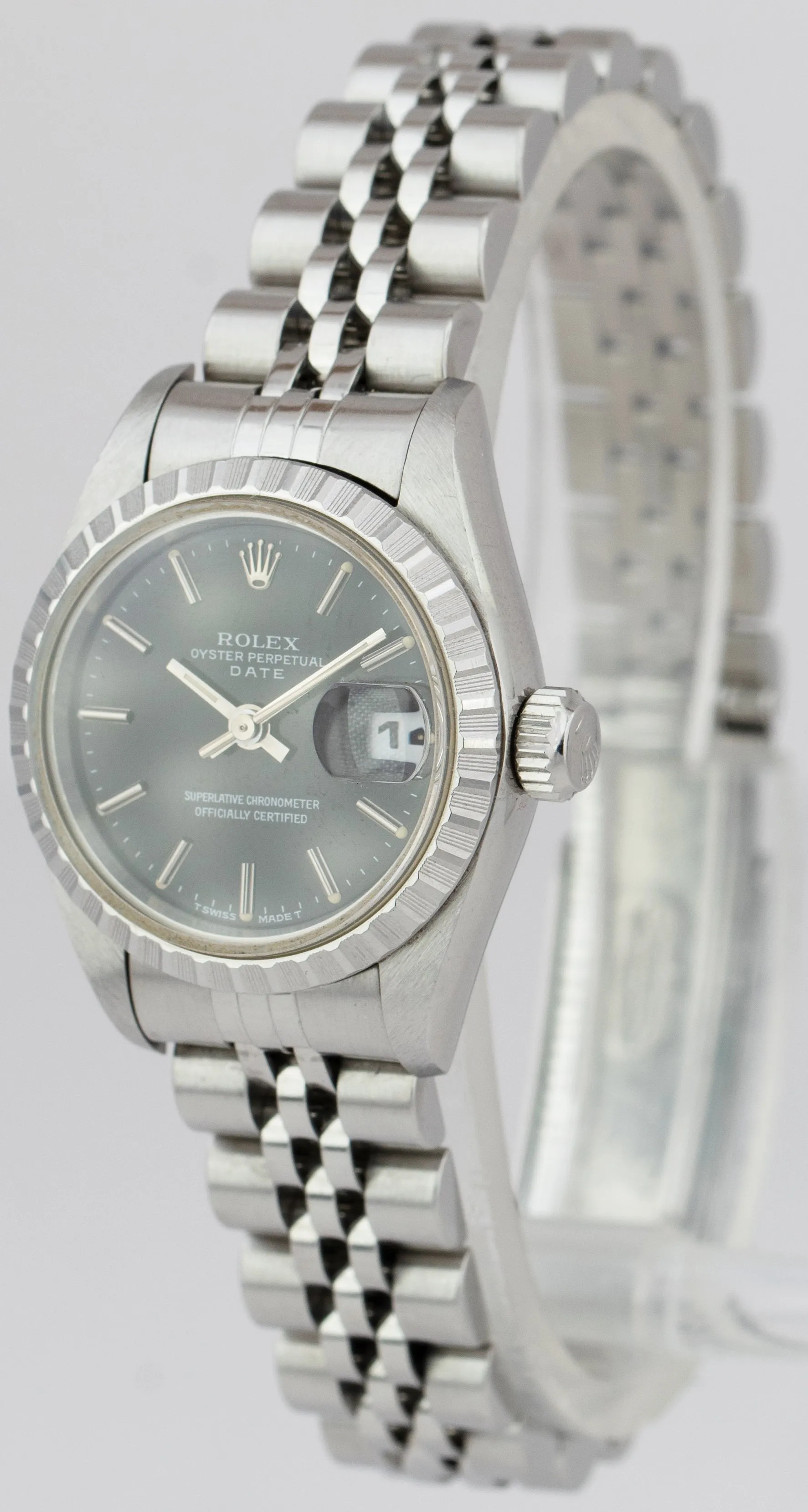 Rolex DateJust 26mm Black Stainless Steel Engine-Turned Jubilee Watch 69240