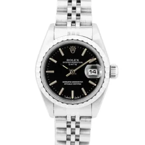 Rolex DateJust 26mm Black Stainless Steel Engine-Turned Jubilee Watch 69240
