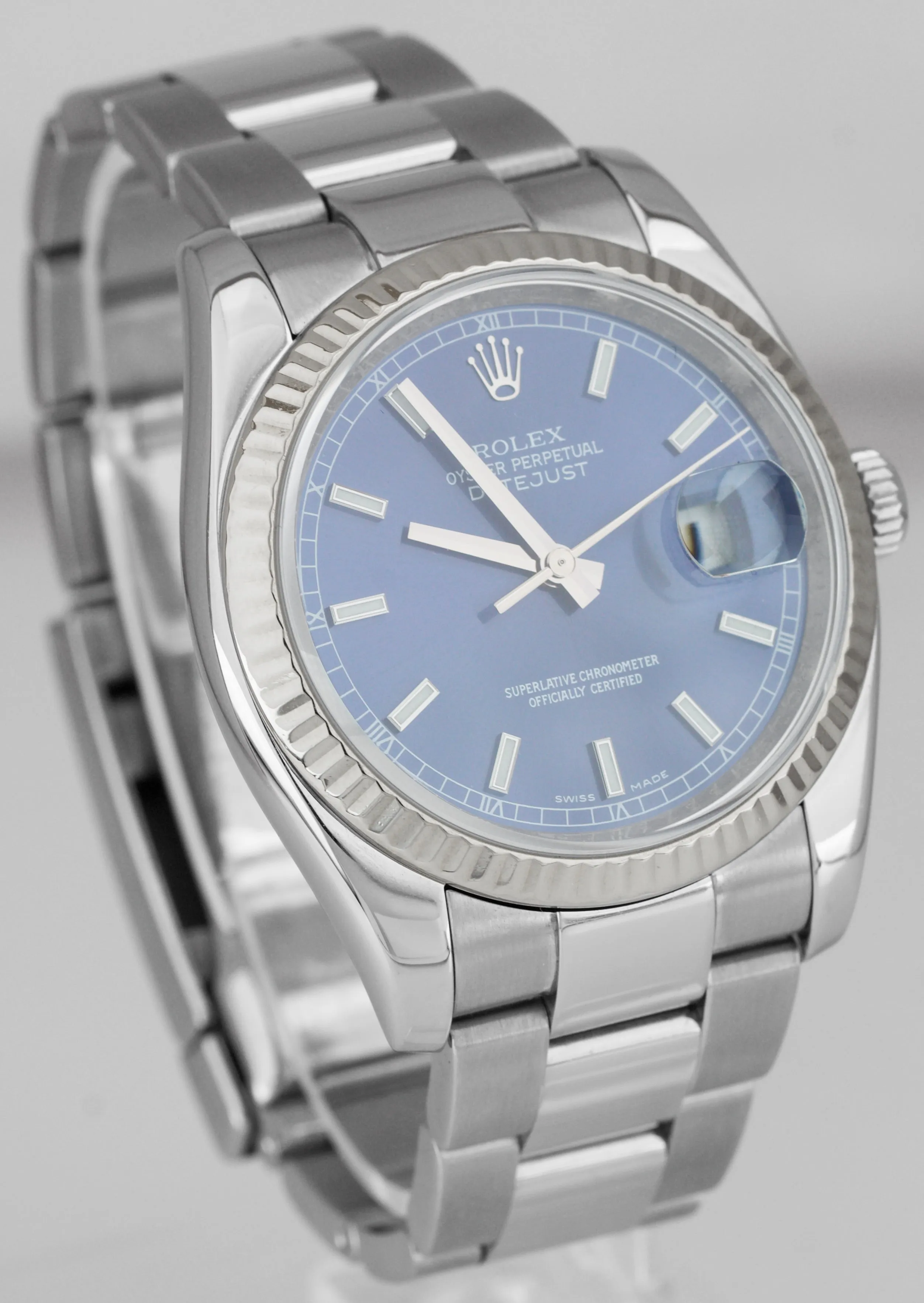Rolex DateJust 36mm Stainless Steel BLUE Stick Dial Oyster Date Watch 116234