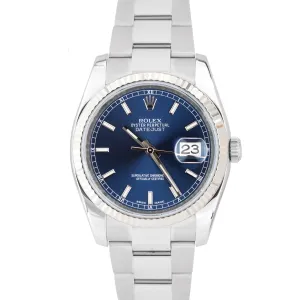 Rolex DateJust 36mm Stainless Steel BLUE Stick Dial Oyster Date Watch 116234