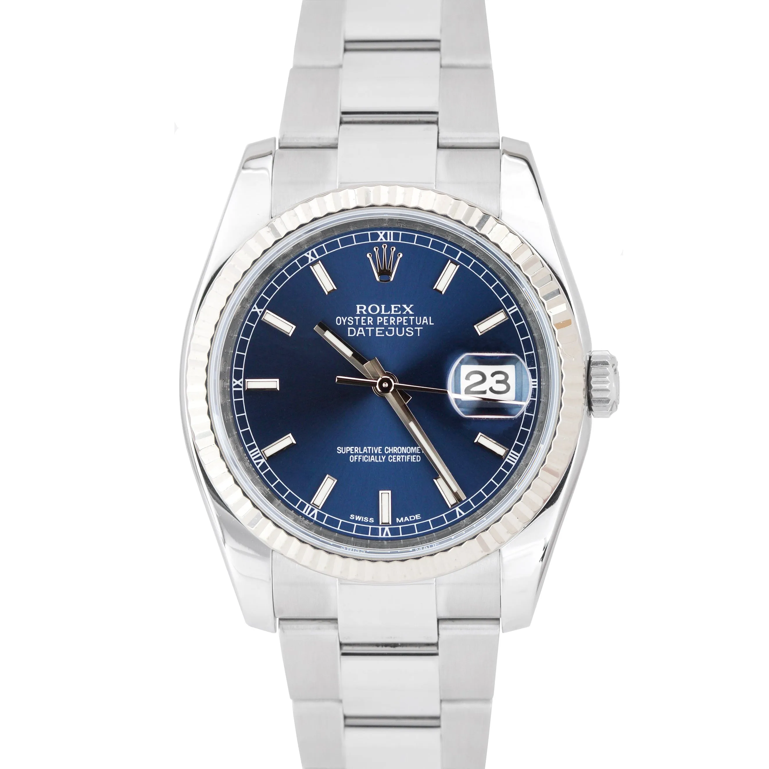 Rolex DateJust 36mm Stainless Steel BLUE Stick Dial Oyster Date Watch 116234