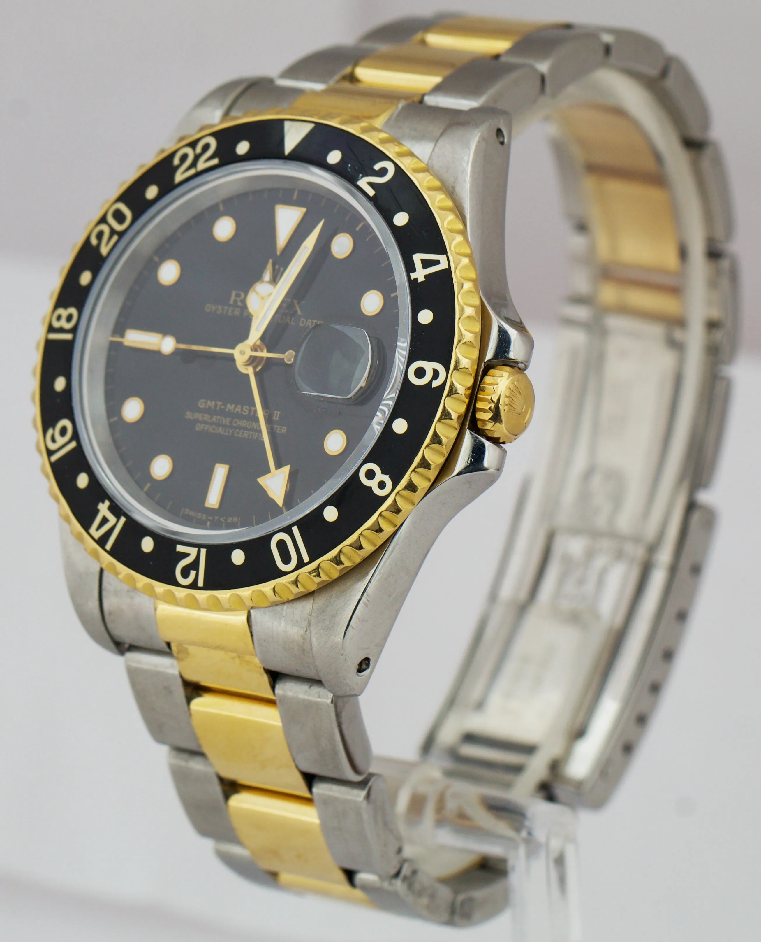 Rolex GMT-Master II Two-Tone Stainless Steel Gold Black Oyster 40mm Watch 16713N