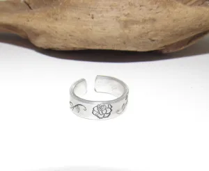 Rose Adjustable stamped ring, rose lover aluminum ring, inspiration rings, adjustable silver ring, stamped jewelry,