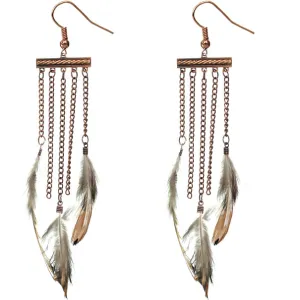 Rose Gold Drop Chain Feather Earrings