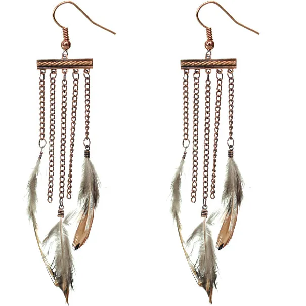 Rose Gold Drop Chain Feather Earrings