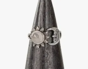 Rose Quartz Sun & Moon Silver Adjustable Ring